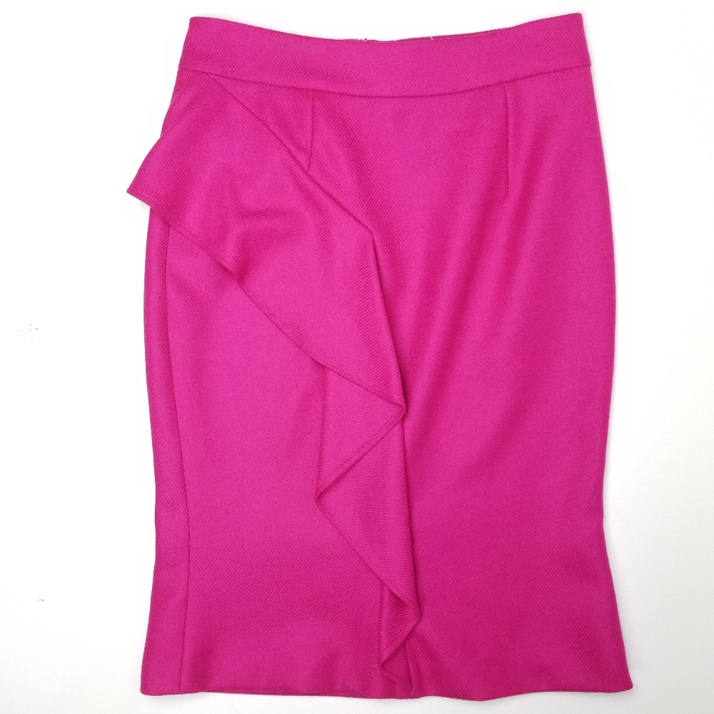 The Fold NEW Fuschia Pimlico Ruffle Wool Skirt 8